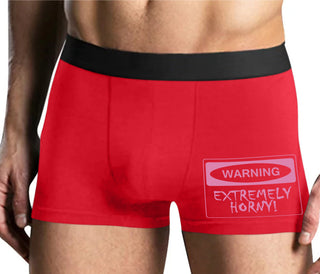 Warning Extremely Horny - Mens Red Boxer Brief