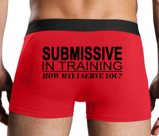 Submissive In Training How May I Serve You - Red Boxer Brief