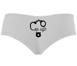 Cop Wife - Cute Handcuffs - White Boyshort