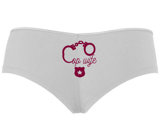 Cop Wife - Cute Handcuffs - White Boyshort