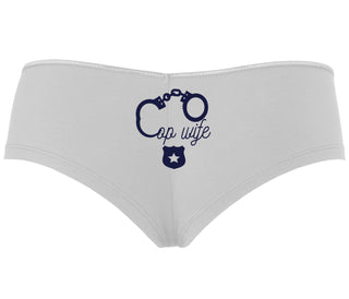 Cop Wife - Cute Handcuffs - White Boyshort
