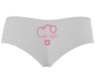 Cop Wife - Cute Handcuffs - White Boyshort