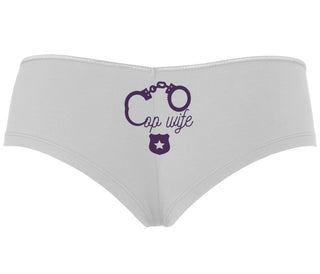 Cop Wife - Cute Handcuffs - White Boyshort