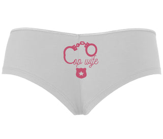 Cop Wife - Cute Handcuffs - White Boyshort