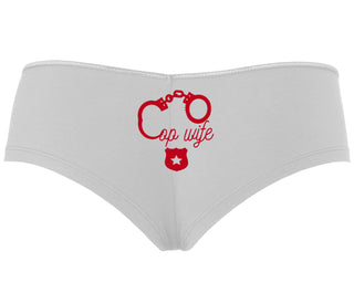 Cop Wife - Cute Handcuffs - White Boyshort