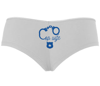 Cop Wife - Cute Handcuffs - White Boyshort