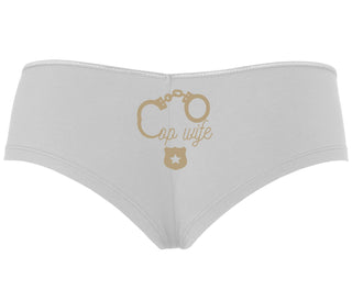 Cop Wife - Cute Handcuffs - White Boyshort