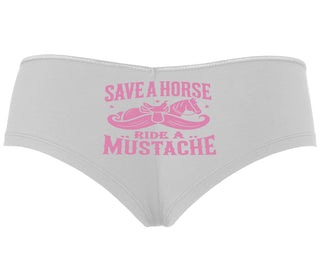 Save A Horse Ride A Mustache - White Boyshort