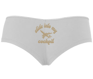 Slide Into My Cockpit - White Boyshort