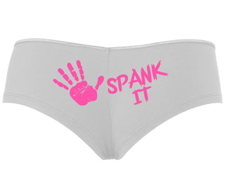 Spank It - Cute Hand Print - White Boyshort
