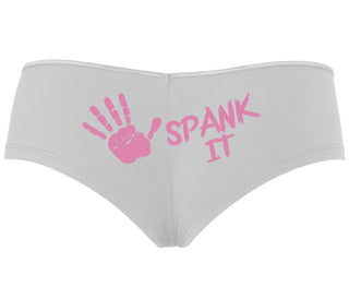 Spank It - Cute Hand Print - White Boyshort