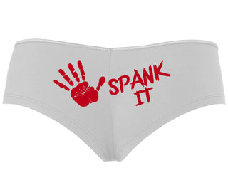 Spank It - Cute Hand Print - White Boyshort