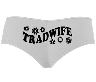 TradWife - Flower Design - White Boyshort