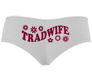 TradWife - Flower Design - White Boyshort