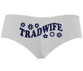 TradWife - Flower Design - White Boyshort
