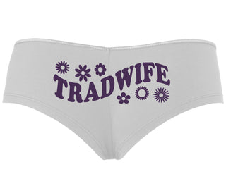 TradWife - Flower Design - White Boyshort