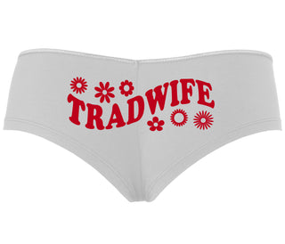 TradWife - Flower Design - White Boyshort