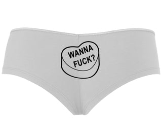 Valentines Day Candy - Wanna Fuck - White Boyshort