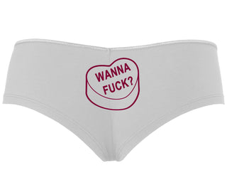 Valentines Day Candy - Wanna Fuck - White Boyshort