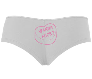 Valentines Day Candy - Wanna Fuck - White Boyshort