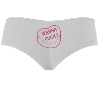 Valentines Day Candy - Wanna Fuck - White Boyshort