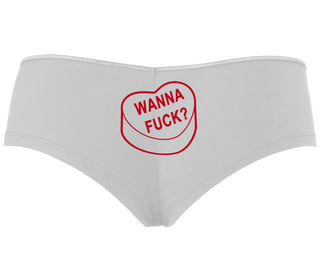 Valentines Day Candy - Wanna Fuck - White Boyshort