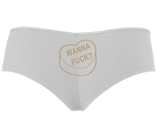 Valentines Day Candy - Wanna Fuck - White Boyshort
