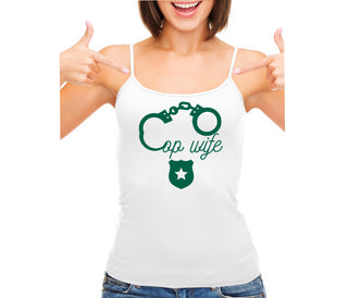 Cop Wife - Cute Handcuffs - White Camisole Tank Top