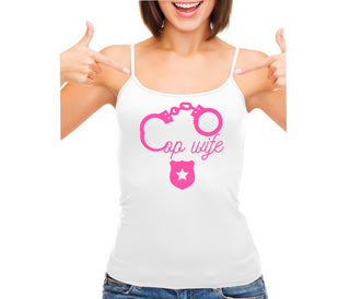Cop Wife - Cute Handcuffs - White Camisole Tank Top