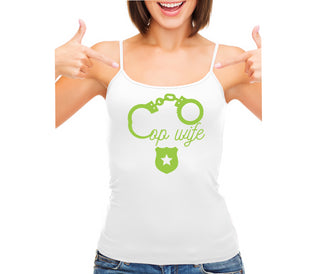 Cop Wife - Cute Handcuffs - White Camisole Tank Top