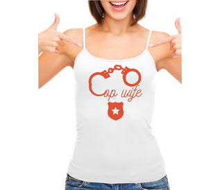 Cop Wife - Cute Handcuffs - White Camisole Tank Top