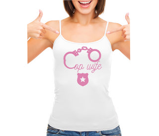 Cop Wife - Cute Handcuffs - White Camisole Tank Top