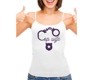 Cop Wife - Cute Handcuffs - White Camisole Tank Top