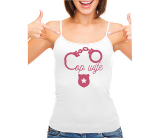 Cop Wife - Cute Handcuffs - White Camisole Tank Top
