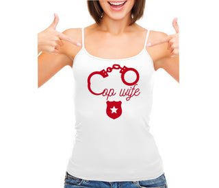 Cop Wife - Cute Handcuffs - White Camisole Tank Top