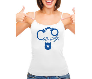 Cop Wife - Cute Handcuffs - White Camisole Tank Top