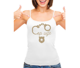 Cop Wife - Cute Handcuffs - White Camisole Tank Top