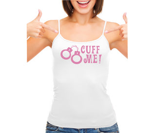 Cuff Me - Cute Handcuff Design - White Camisole Tank Top