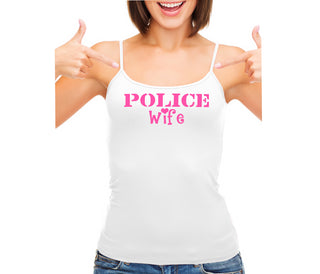 Police Wife Stencil Design - White Camisole Tank Top