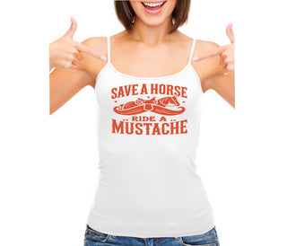 Save A Horse Ride A Mustache - White Camisole Tank Top