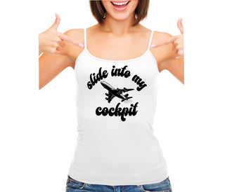 Slide Into My Cockpit - White Camisole Tank Top