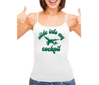 Slide Into My Cockpit - White Camisole Tank Top