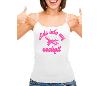 Slide Into My Cockpit - White Camisole Tank Top