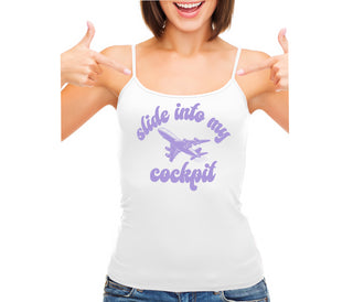 Slide Into My Cockpit - White Camisole Tank Top