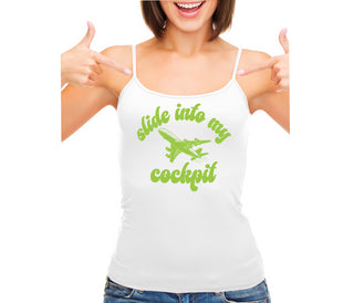 Slide Into My Cockpit - White Camisole Tank Top