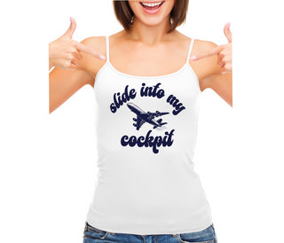 Slide Into My Cockpit - White Camisole Tank Top