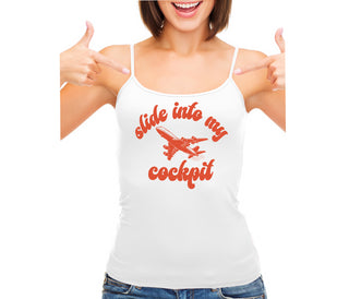Slide Into My Cockpit - White Camisole Tank Top