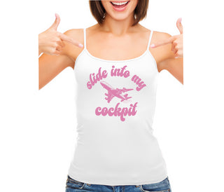 Slide Into My Cockpit - White Camisole Tank Top