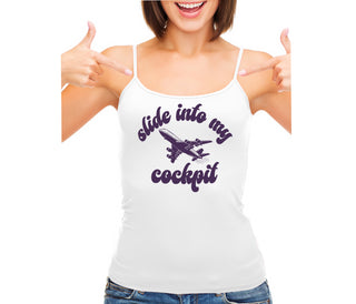 Slide Into My Cockpit - White Camisole Tank Top