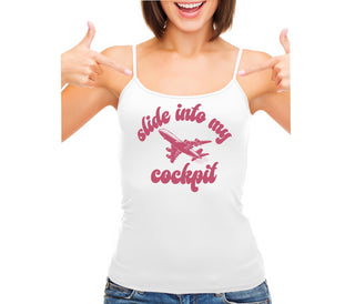 Slide Into My Cockpit - White Camisole Tank Top